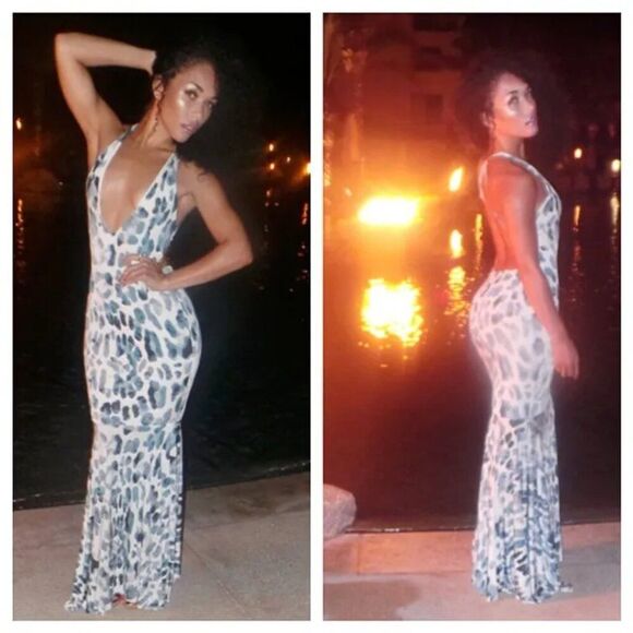 NWT Geebin Maxi Dress XS BodyCon Backless Sexy Stretchy Long Mermaid Fish Tail - Picture 12 of 13